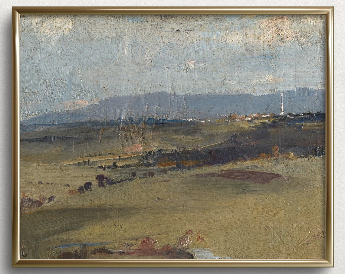 Open Countryside Plains Distant Hills Muted Tones Vintage Art Print