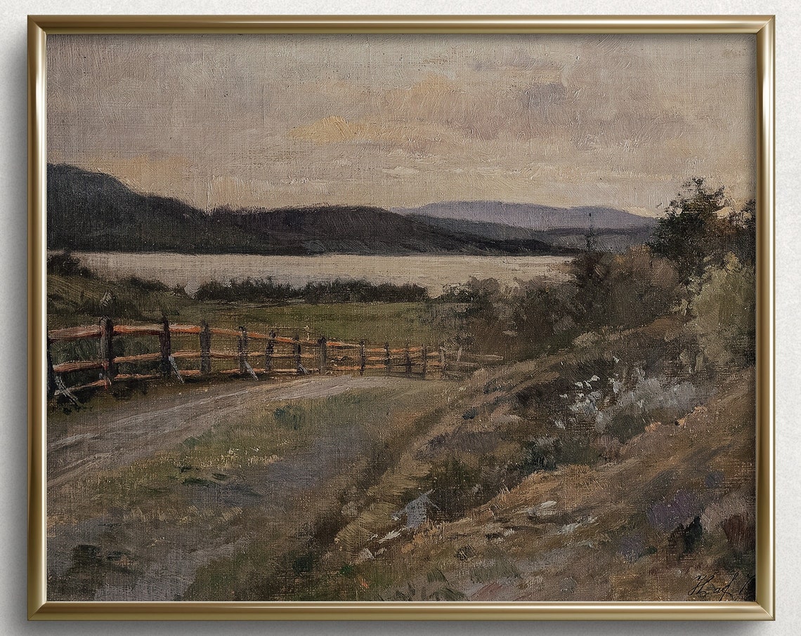 Evening On The Lake Lake House Wall Art Vintage Lakeside Oil Painting Vintage Coastal Painting L281