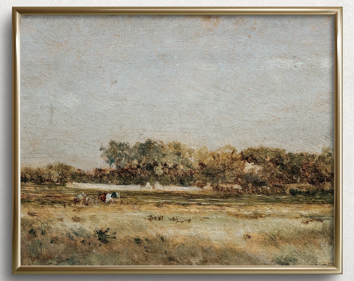 Fields Of Gold French Country Wall Art Countryside Landscape Oil Painting Vintage Landscape Painting L209