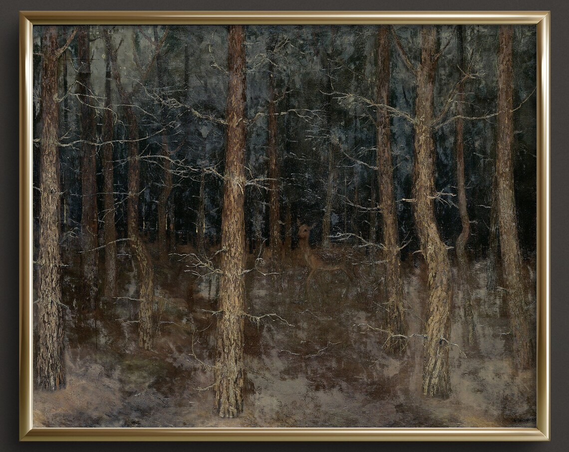 Forbidden Forest Deer, Dark Academia Art Print