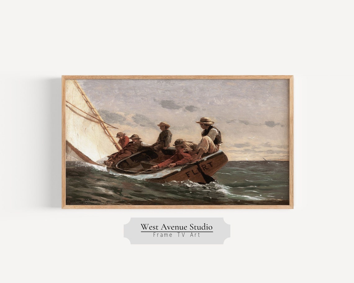 Frame Tv Art Summer Seascape Vintage Oil Painting Nautical Tv Art Summer Boats Summer Tv Art Circa 1893 Instant 297