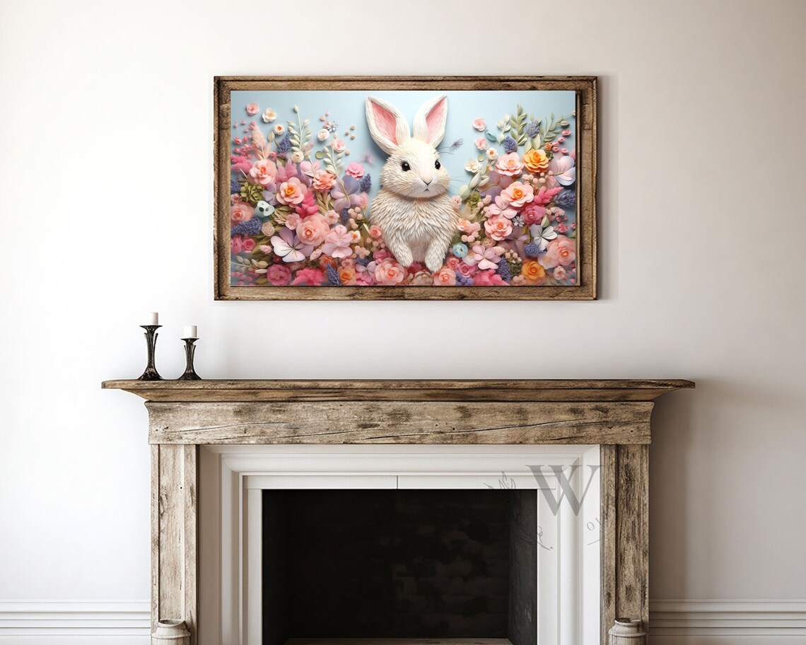 Easter Bunny 3D Embroidery Texture Art Print - Image 4