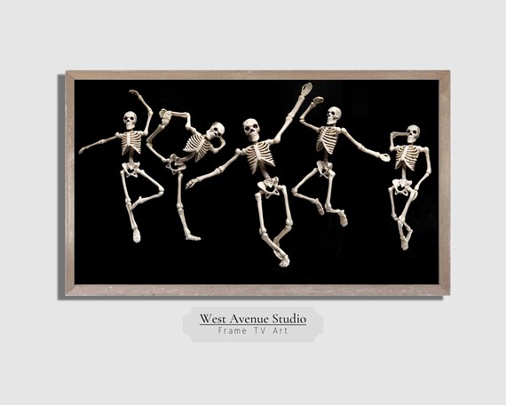 Dancing Skeletons Party Fun Halloween Art Black Background Skeleton Dance Poster