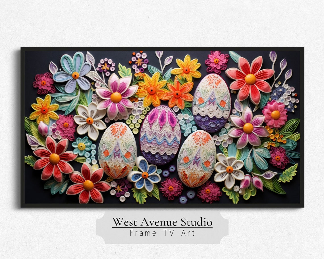 Quilled Paper Easter Eggs And Flowers Colorful Spring Craft Art Poster - Image 2