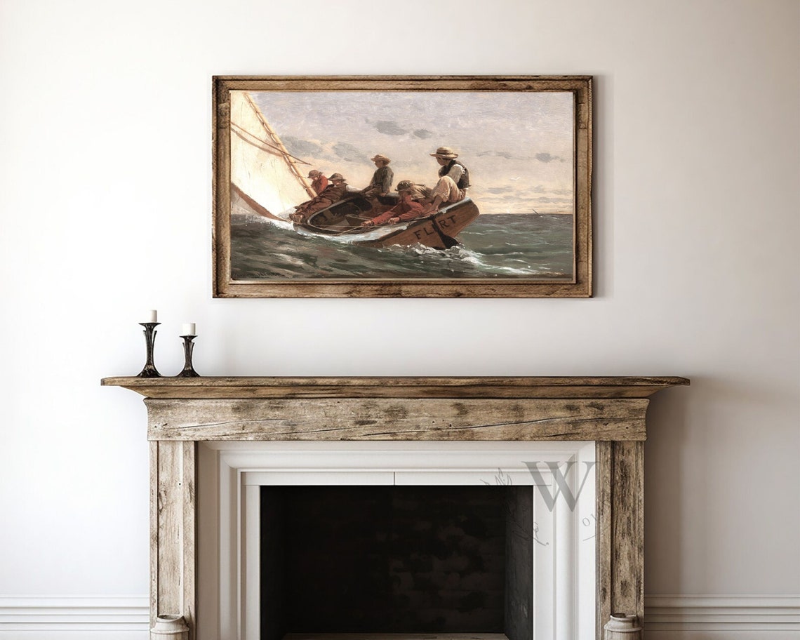 Frame Tv Art Summer Seascape Vintage Oil Painting Nautical Tv Art Summer Boats Summer Tv Art Circa 1893 Instant 297 - Image 4