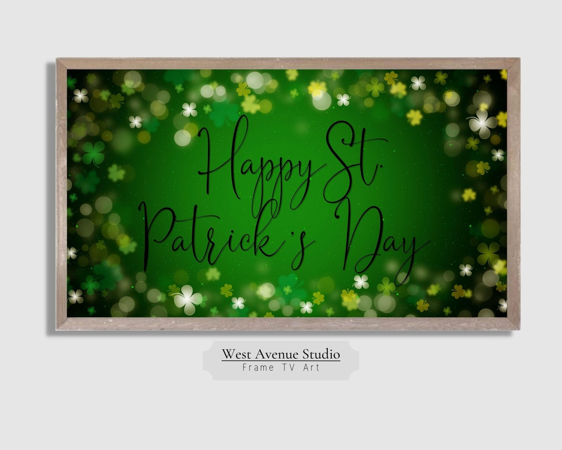 Happy St Patrick's Day Green Bokeh Shamrock Clover Festive Art Poster