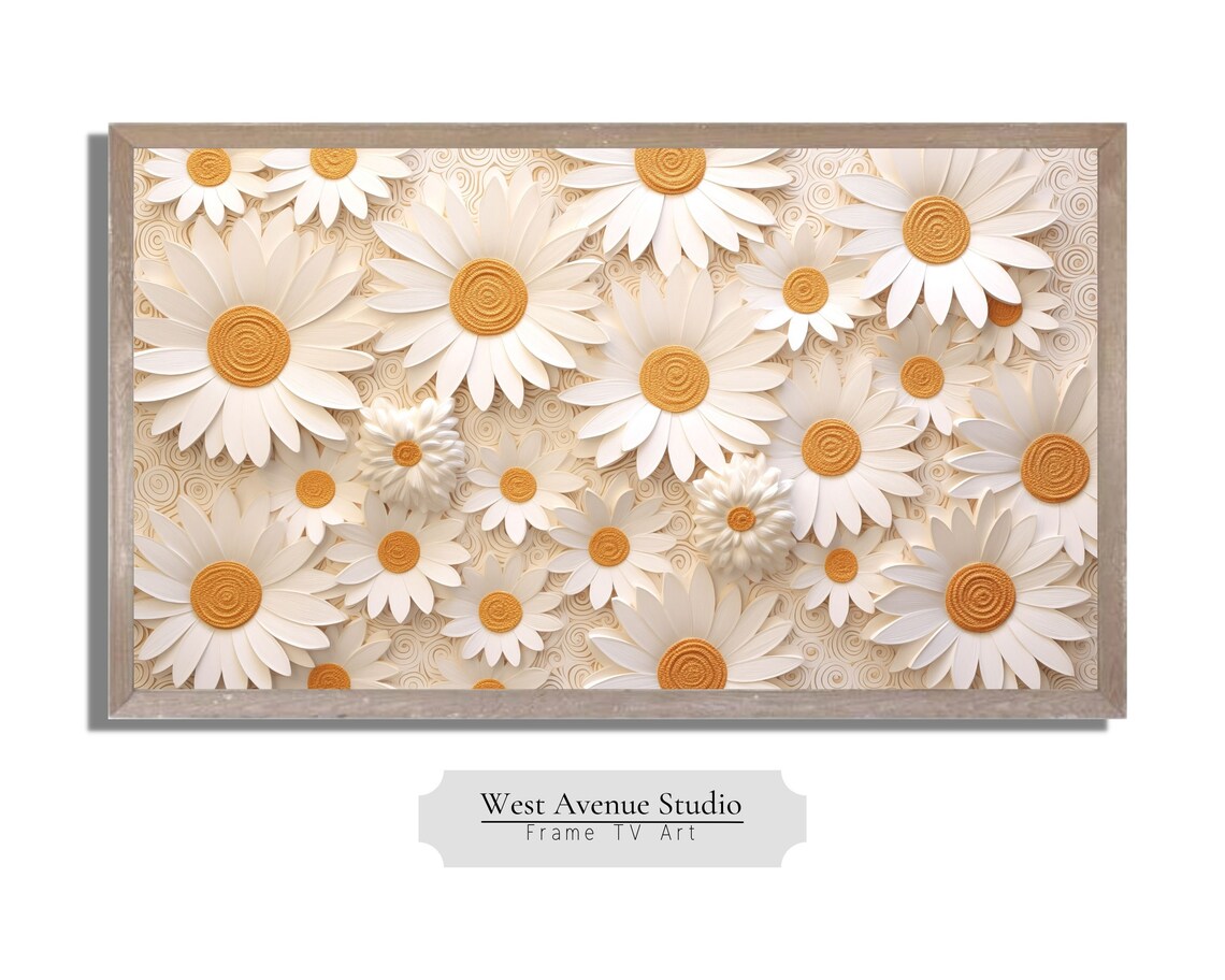 White Paper Cut Daisy Flowers Gold Centers Minimal Cream Botanical Poster - Image 3