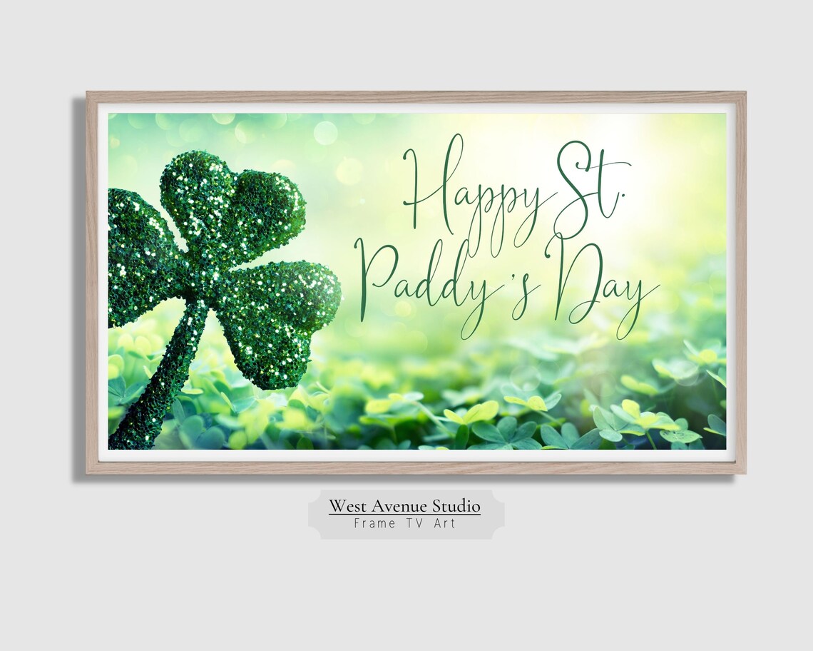 Happy St Paddy's Day Glitter Shamrock Green Clover Holiday Art Poster - Image 4