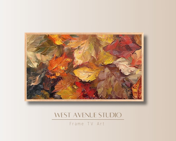 Textured Autumn Leaves Oil Painting Red Orange Gold Fall Impasto Art Poster