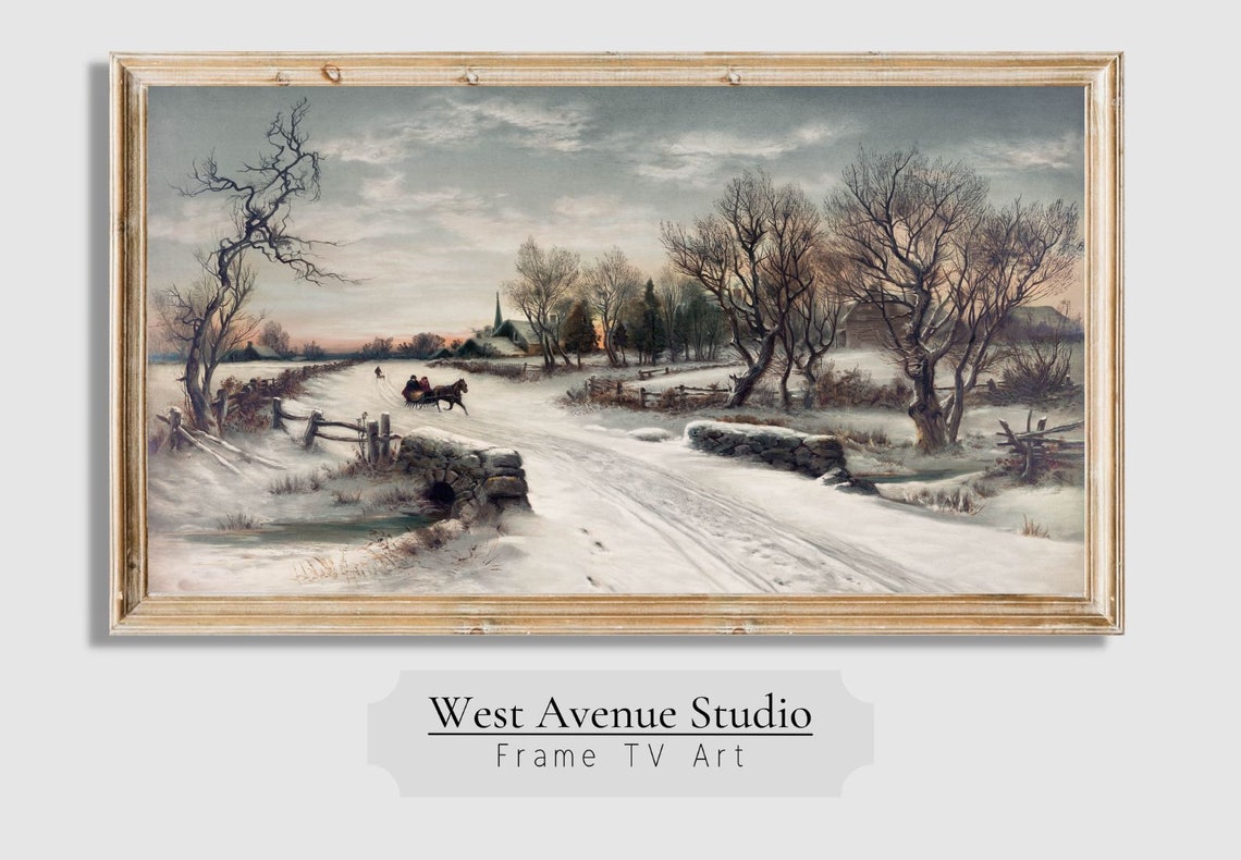 Frame Tv Art Winter Landscape Scene Vintage Winter Painting Horse Drawn Sleigh Ride Farmhouse Decor Instant Tv Art 130 - Image 4