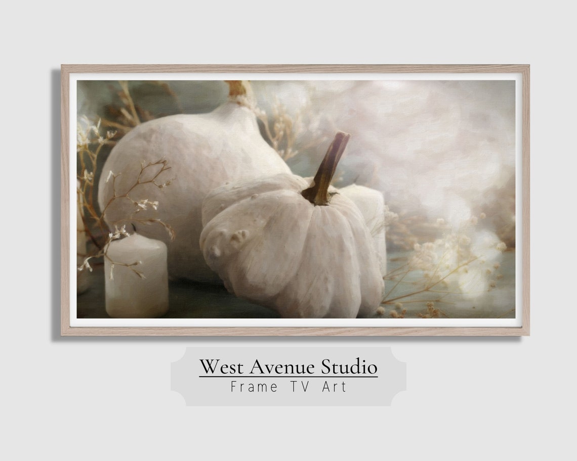 White Pumpkins Candles Soft Fall Still Life Neutral Autumn Art Poster - Image 4