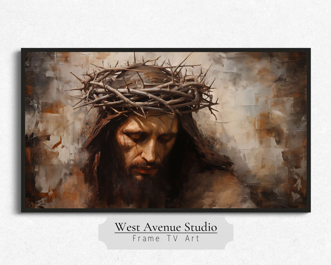 Jesus Crown Of Thorns Bowed Head Painterly Christian Faith Easter Poster - Image 2