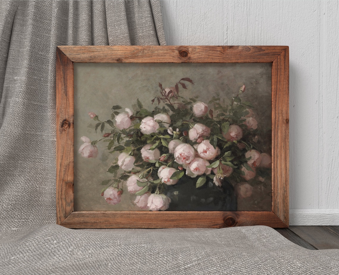 Soft Pink Roses Vintage Flower Bouquet Art Print - Image 4