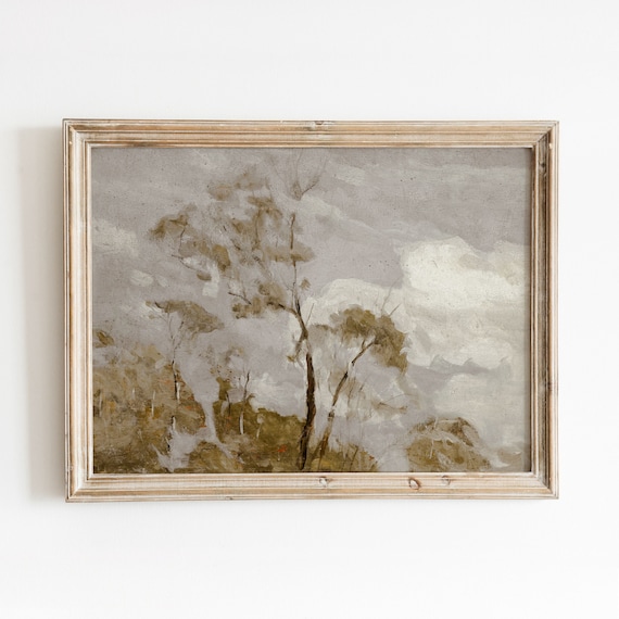 Tree Tops Vintage Neutral Hillside Landscape Art Print