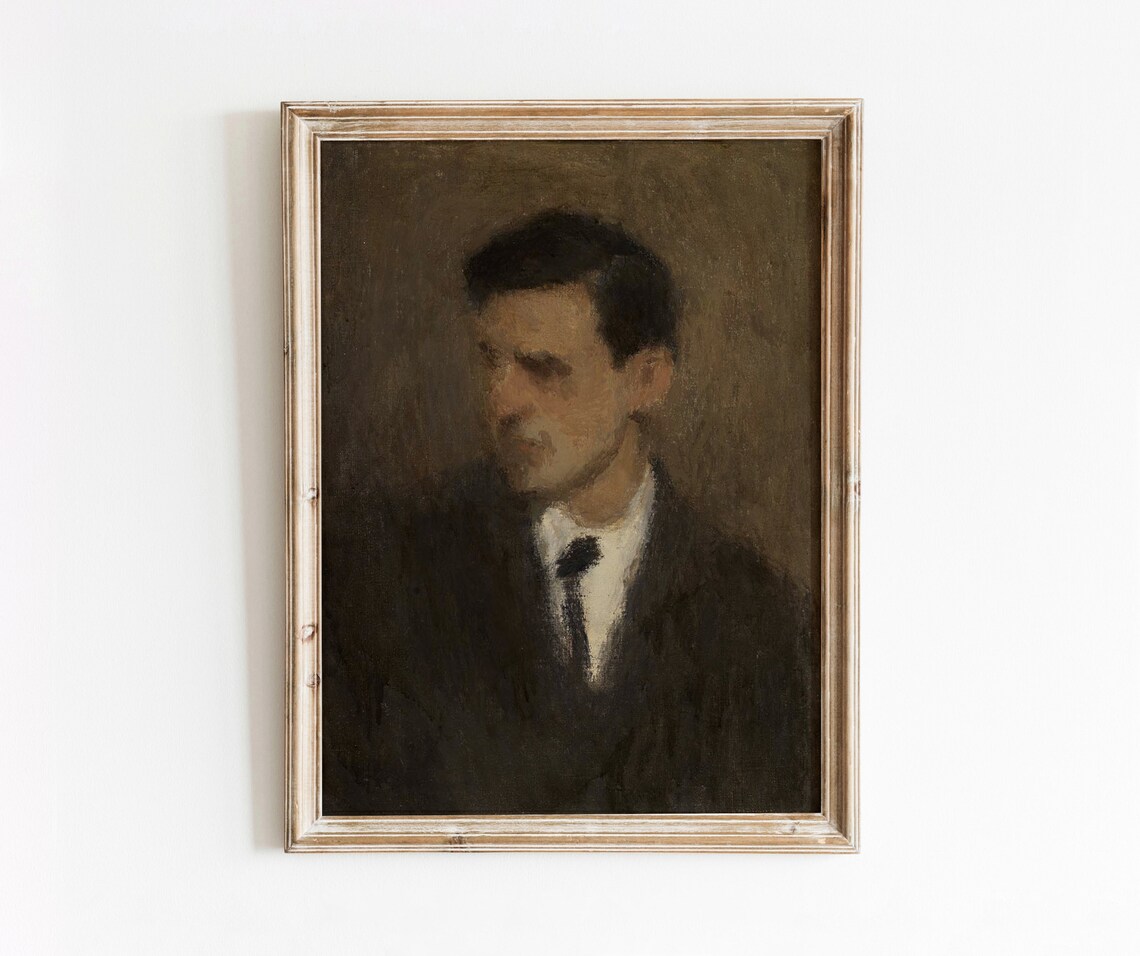 Vintage Moody Man Portrait Oil Painting Art Print