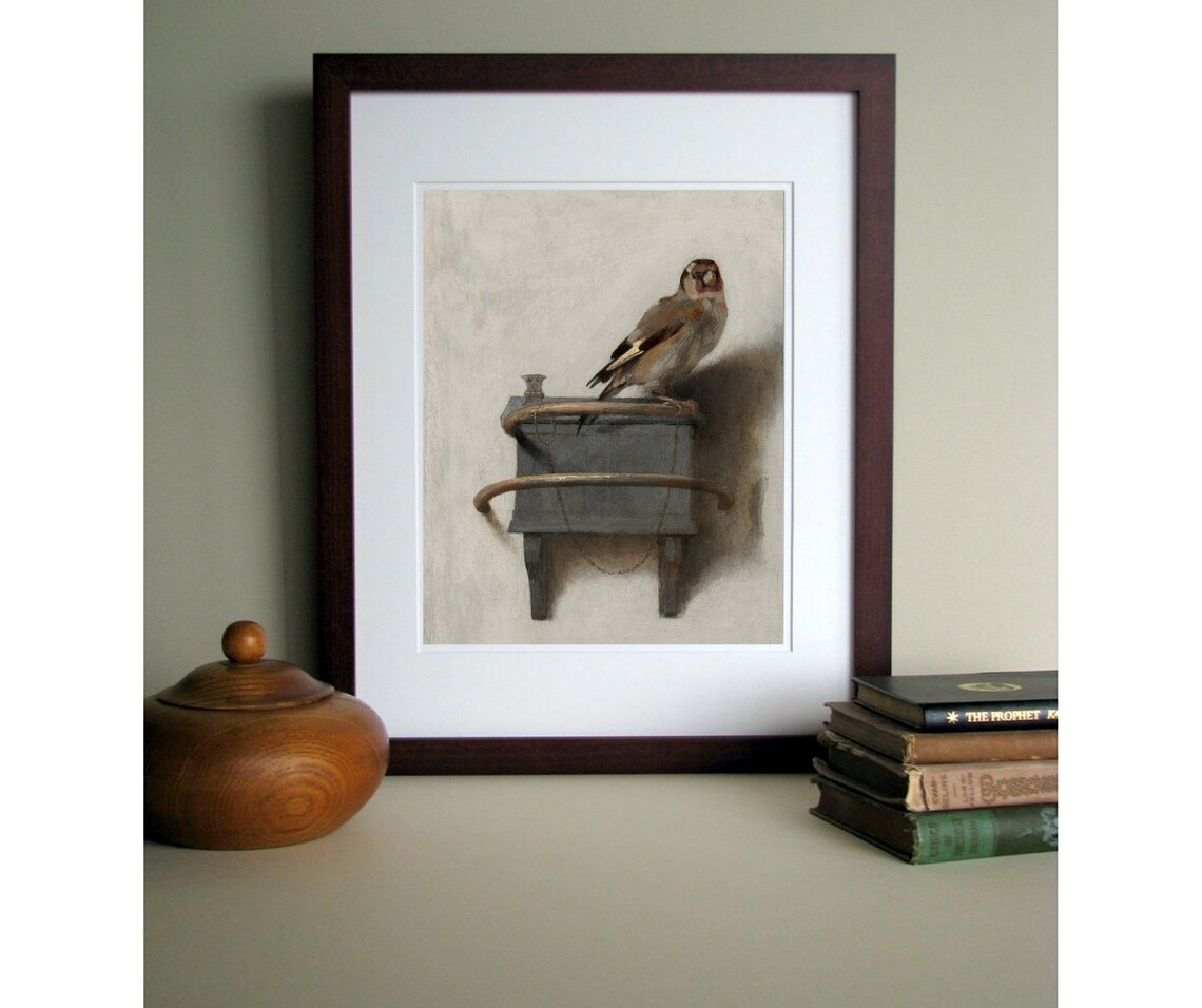Goldfinch Vintage Bird Painting, Neutral Bird Art Print - Image 4