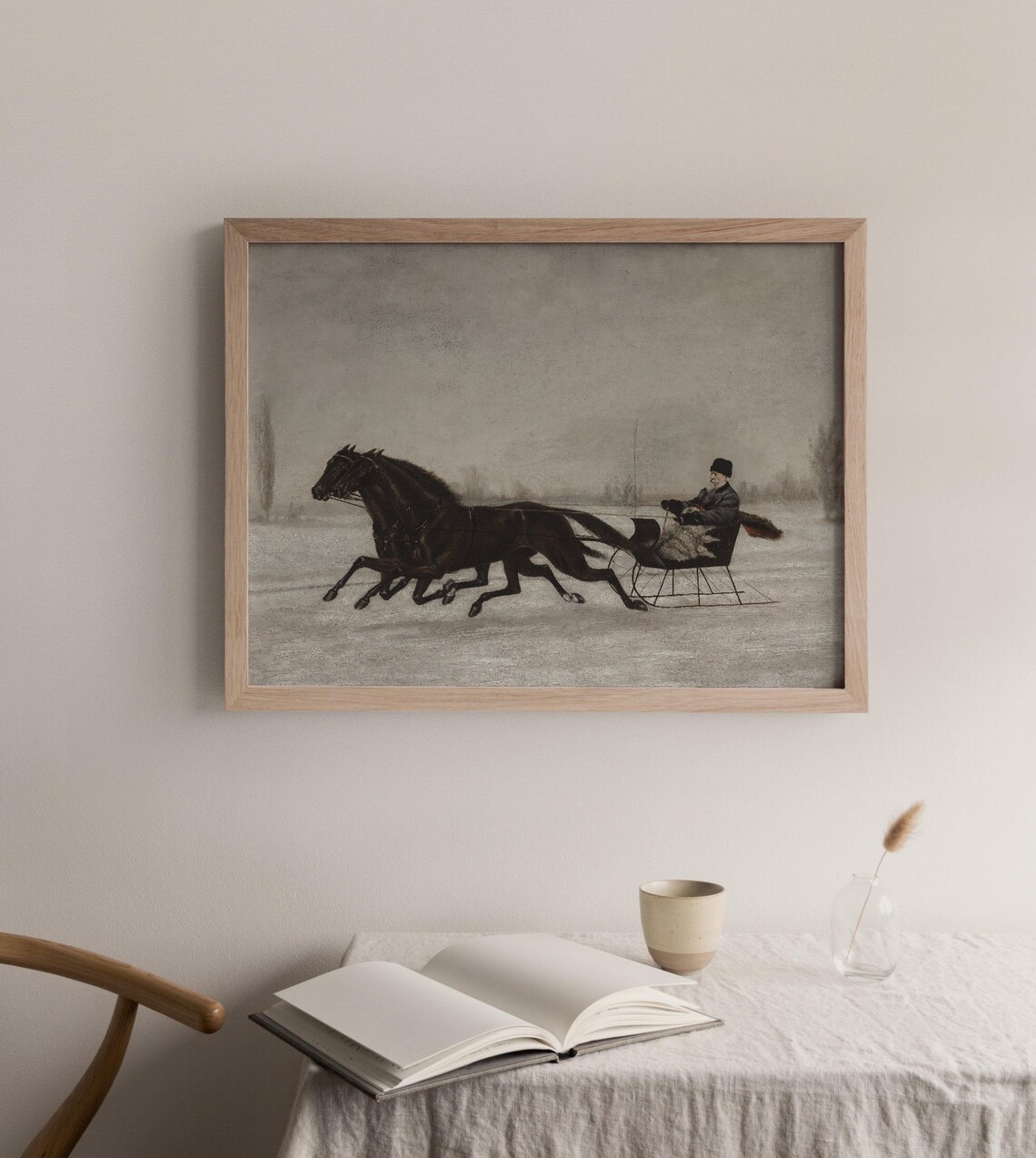 Horse Drawn Sleigh Vintage Winter Christmas Art Print - Image 2