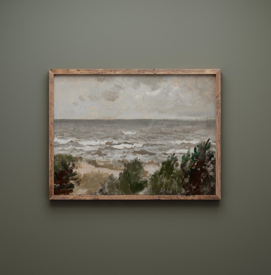 Windy Day Coastal Scene Choppy Waves Dune Grass Grey Sky Seascape Poster - Image 3