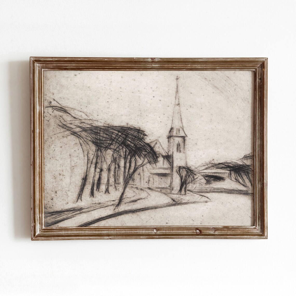 Church Etching Vintage Neutral Cityscape Art Print