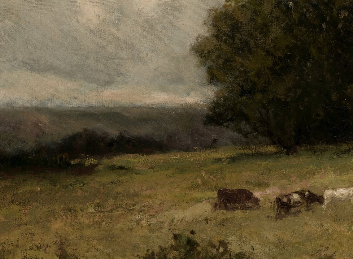 Grazing Cows Near Stream, Vintage Farmhouse Art Print - Image 2