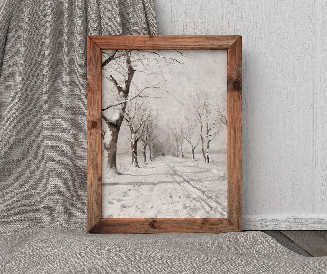 Winter Lane Vintage Snowy Landscape Art Print - Image 4
