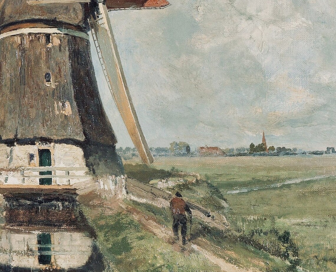 Windmill On Waterway Vintage Dutch Landscape Art Print - Image 3