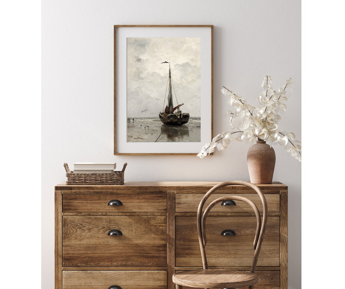 Beached Fishing Boat Vintage Nautical Ocean Art - Image 4