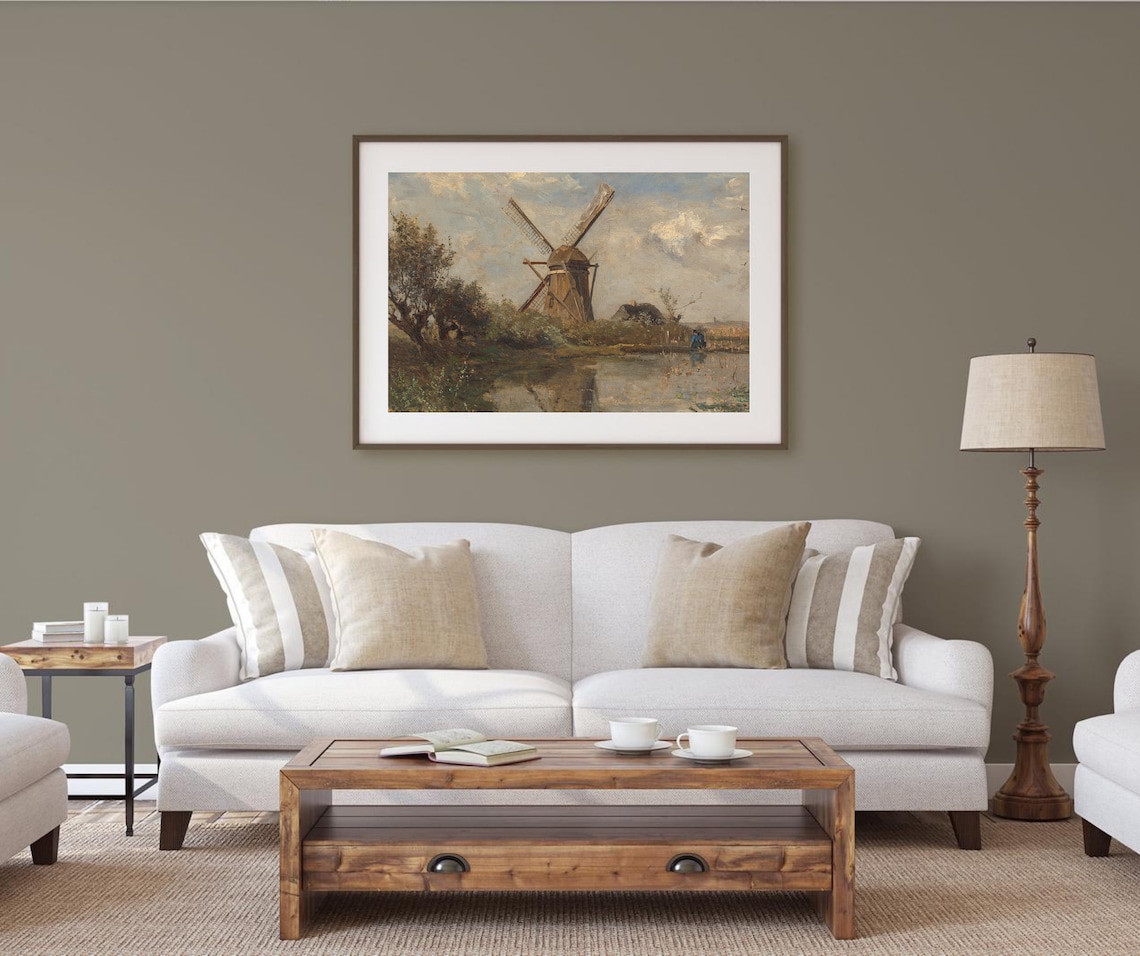 Brown Windmill Landscape Vintage Farmhouse Art Print - Image 4