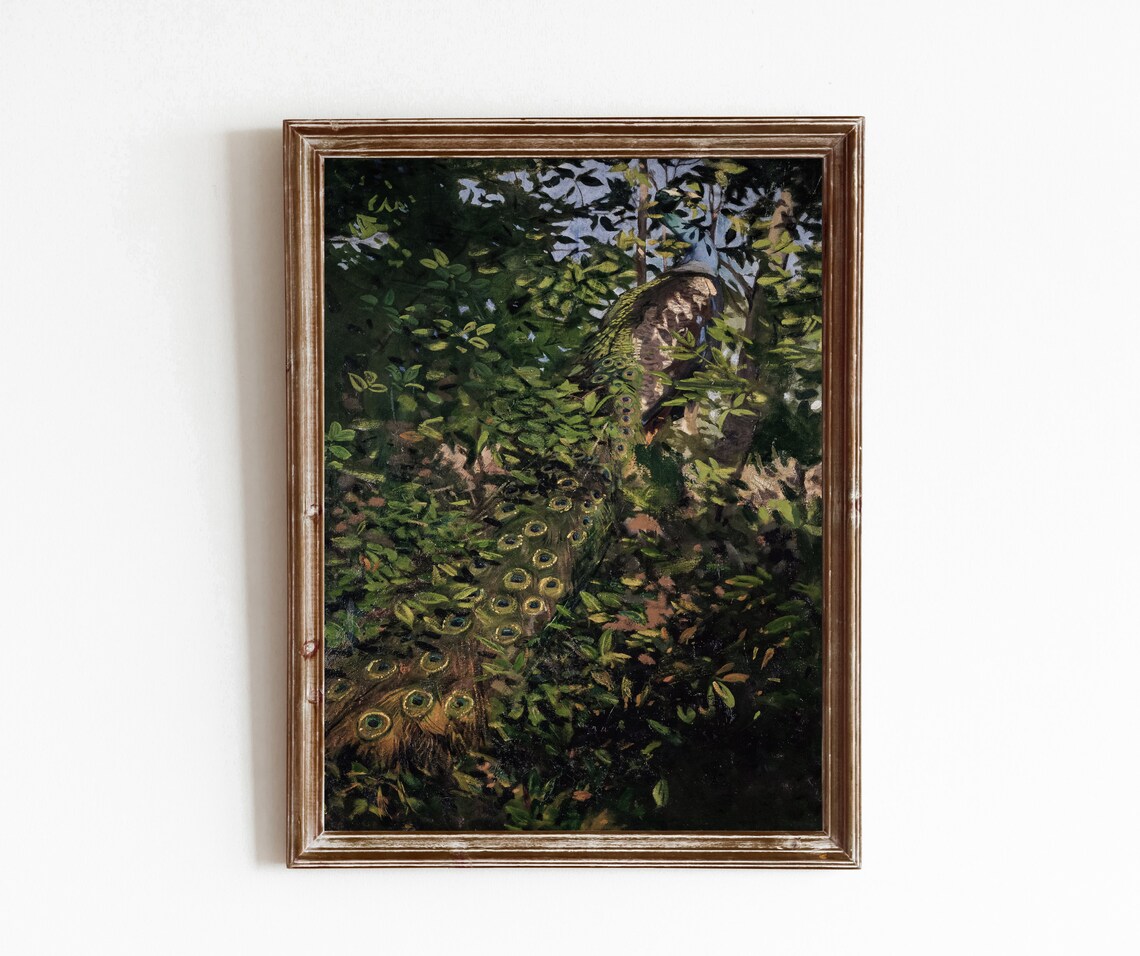 Peacock Hidden In Green Forest Foliage Eye Spot Tail Feathers Poster