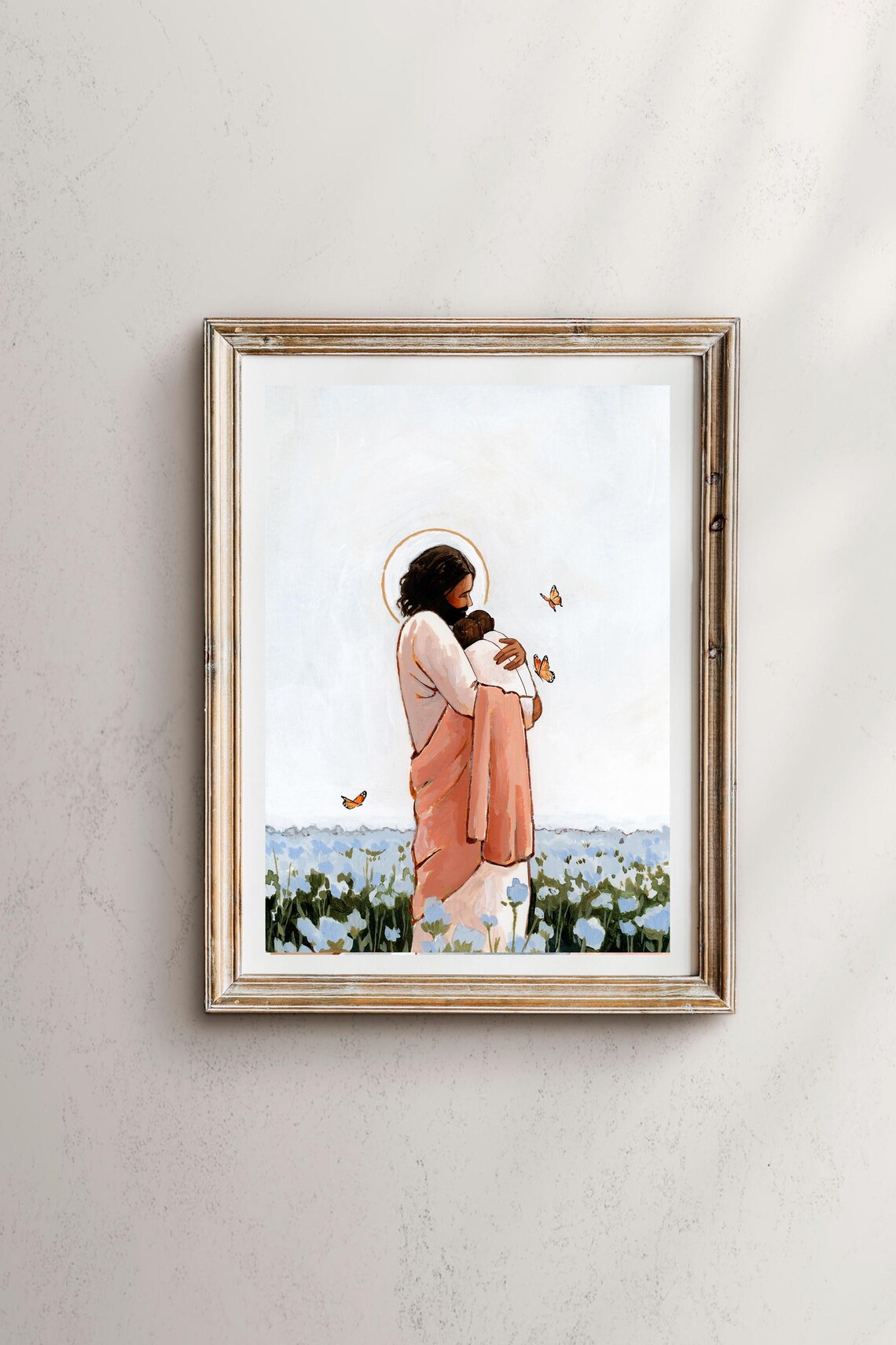 Jesus Holding Angel Babies, Forget-Me-Nots Print - Image 3