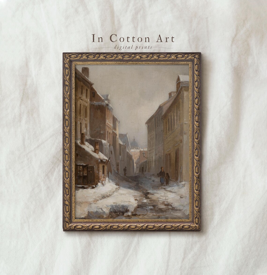 Winter Village Street Scene, Snowy Christmas Poster