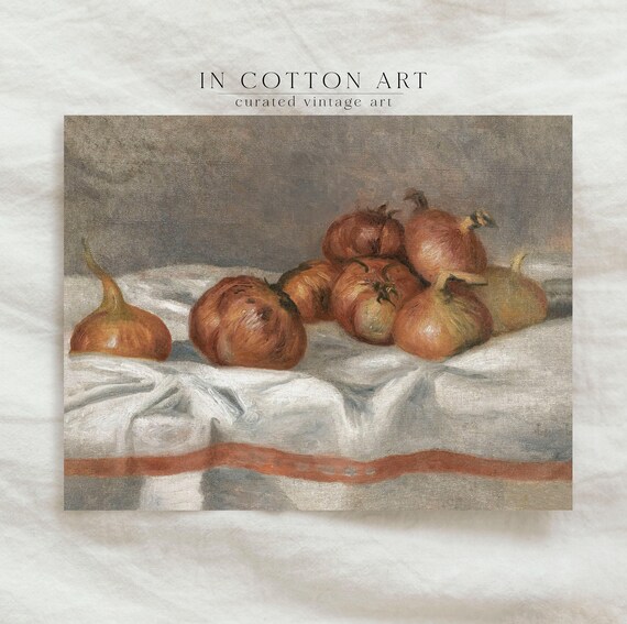 Rustic Cottage Kitchen Art Vintage Still Life Painting Of Tomatoes And Onions Vegetables Wall Art P228
