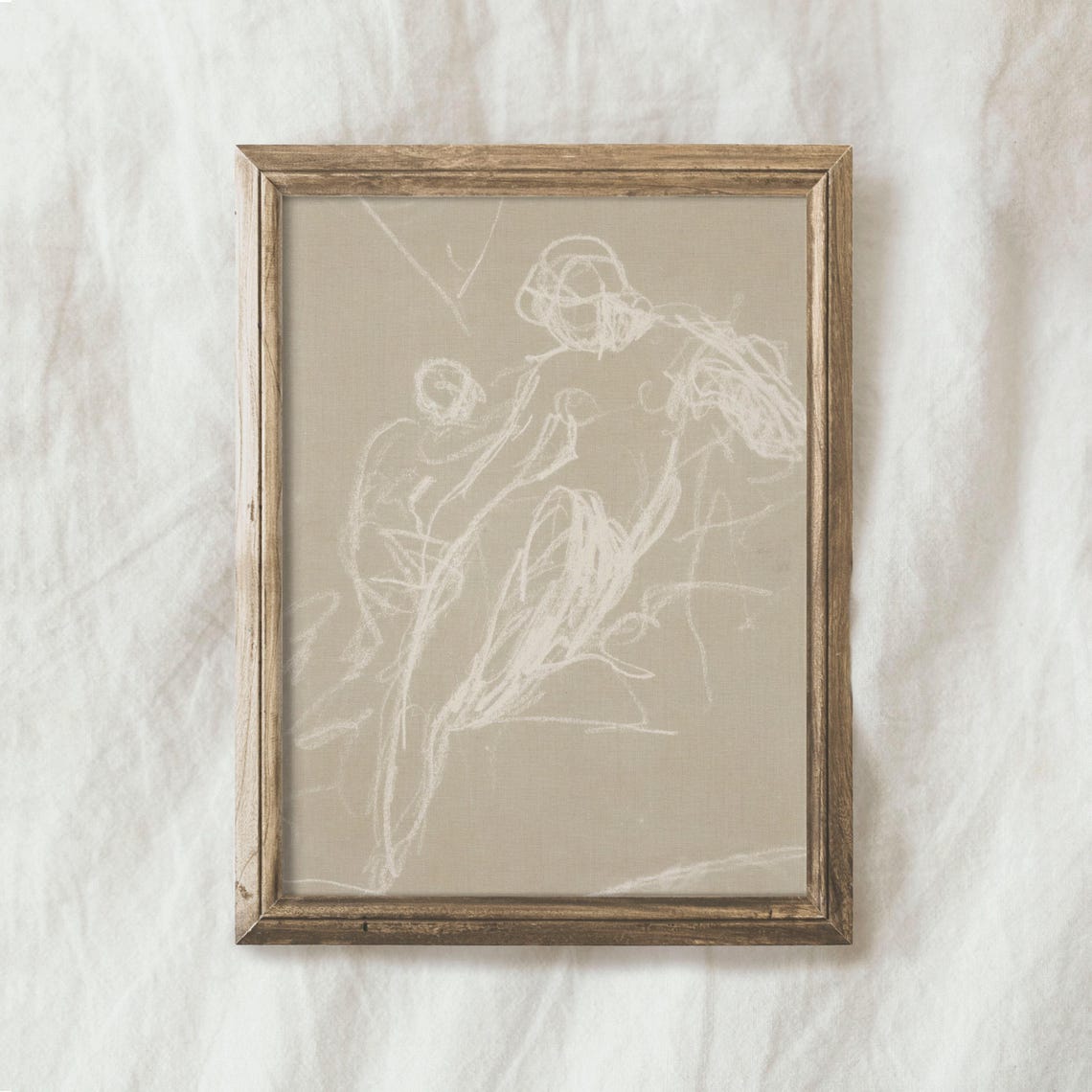 Abstract White Line Figure Drawing Minimalist Beige Sketch Print - Image 4