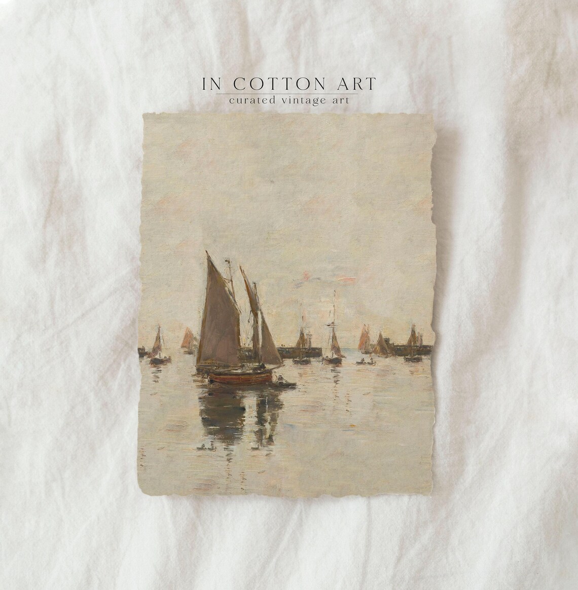 Neutral Sailboat Oil Painting, Rustic Coastal Art Print - Image 4