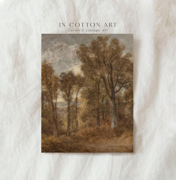 Warm Earthy Tones Forest Print Vintage Wall Art Oil Painting Vertical Art Print P227