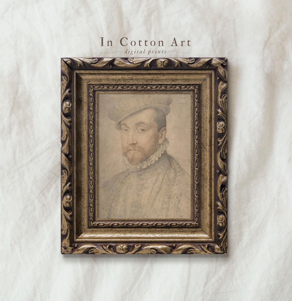 Renaissance Gentleman Portrait Sketch Vintage Historical Man Art Print - Image 3