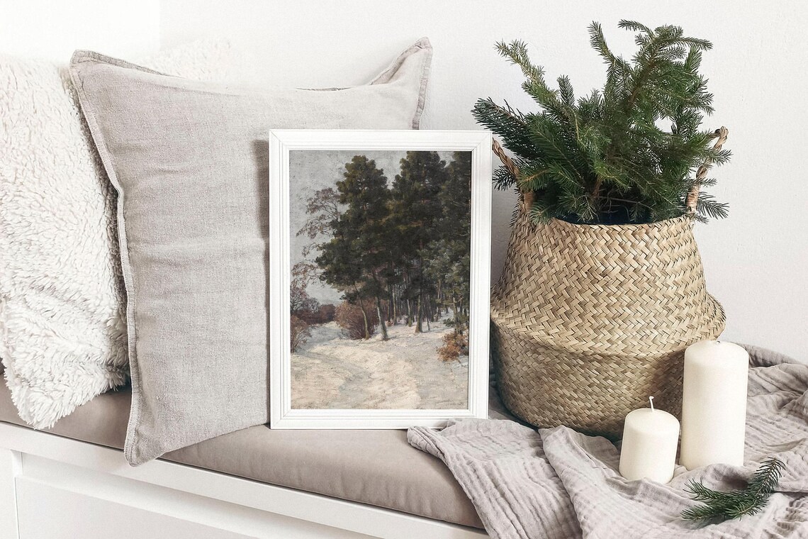 Snowy Pine Forest Christmas Vintage Art Print - Image 2