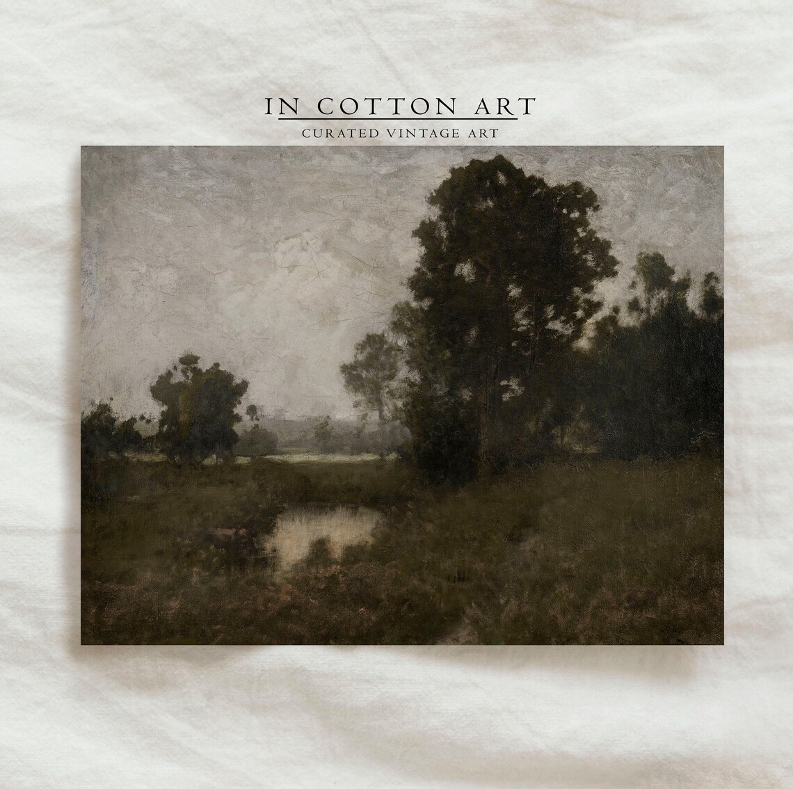 Dark Green Landscape Vintage Moody Art Print