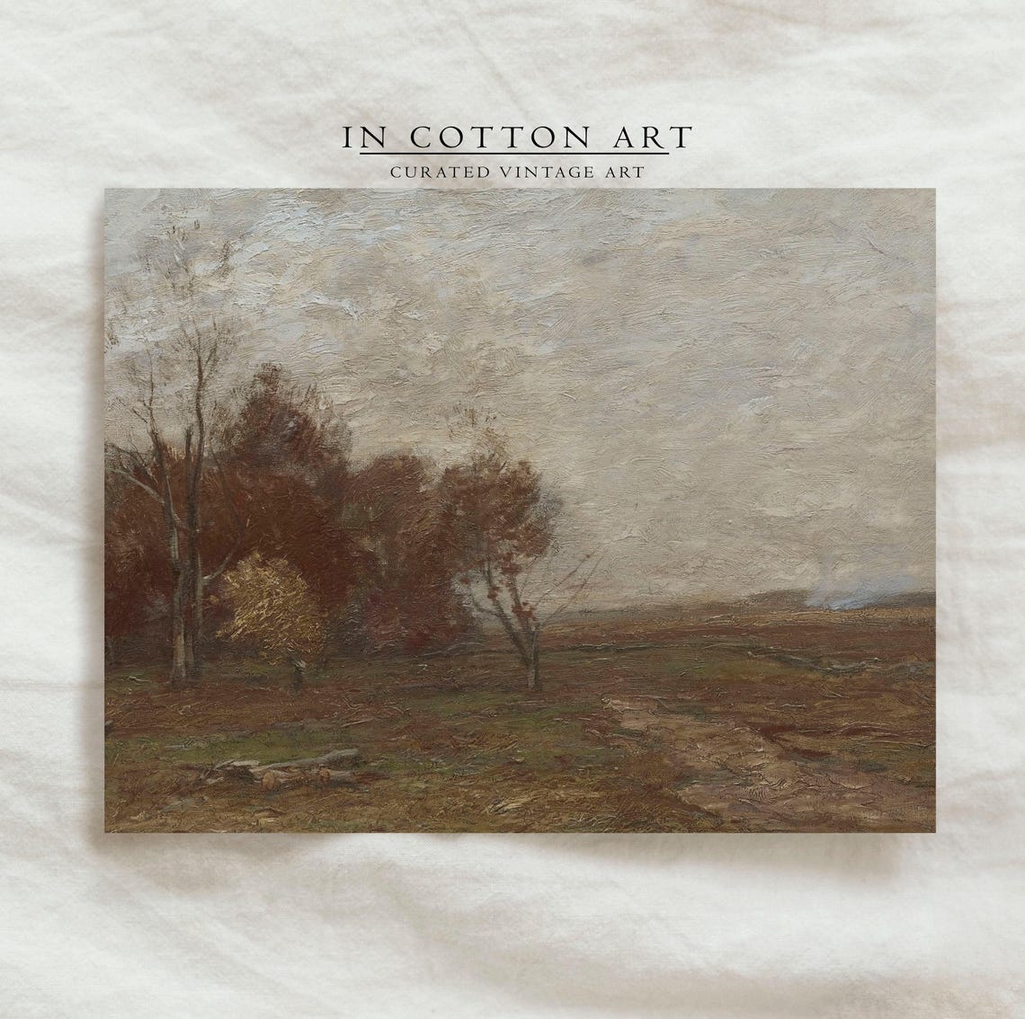 Muted Autumn Meadow Fall Trees Vintage Landscape Oil Painting