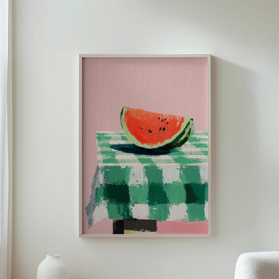 Leaf Wall Art Fresh Watermelon Slice Print Pastel Decor Garden Unique Plant Lover Gift