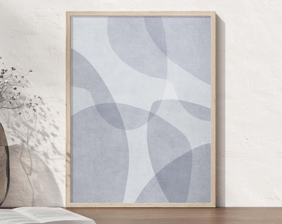 Pale Blue Overlapping Curved Bands Soft Abstract Watercolor Poster