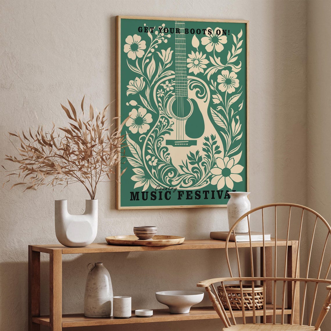 Country Music Print Vintage Music Poster Western Wall Art Nashville Green Floral Farmhouse Art Decor Country Music Fan Cowboy Wall Art - Image 2