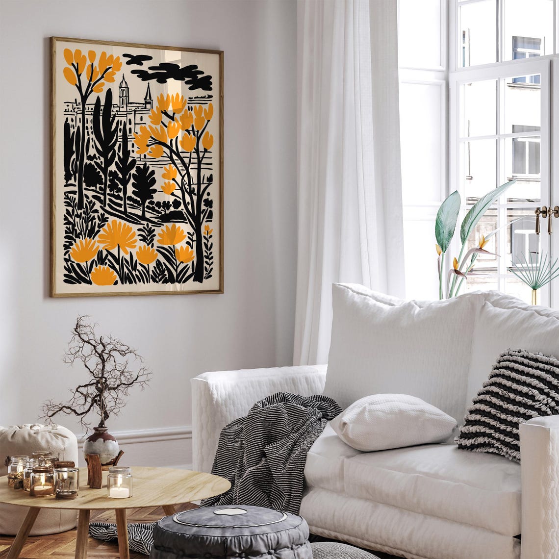 French Countryside Church Poster With Black and Orange Autumn Trees - Image 5