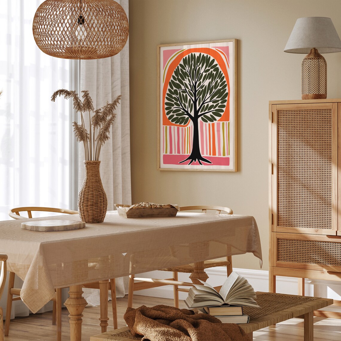 Tree Of Life Green Leaves Orange Pink Retro Nature Art Poster - Image 3