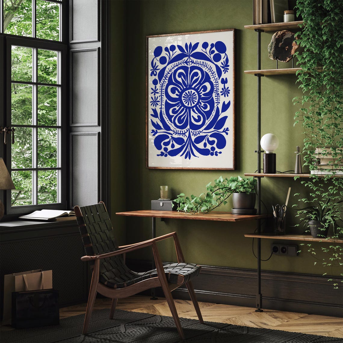 Abstract Blue Botanical Symmetrical Floral Ornament Design Poster - Image 3