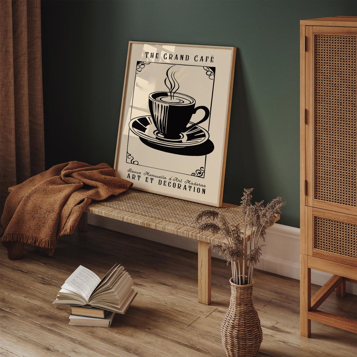 The Grand Cafe Art Deco Coffee Cup Beige Black Vintage Style Poster - Image 6
