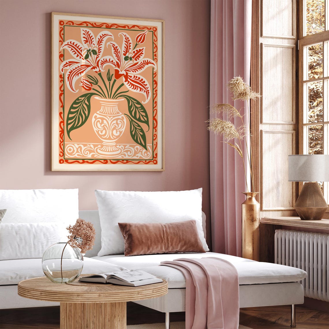 Art Nouveau Lily Vase Peach Orange Floral Botanical Vintage Poster - Image 3