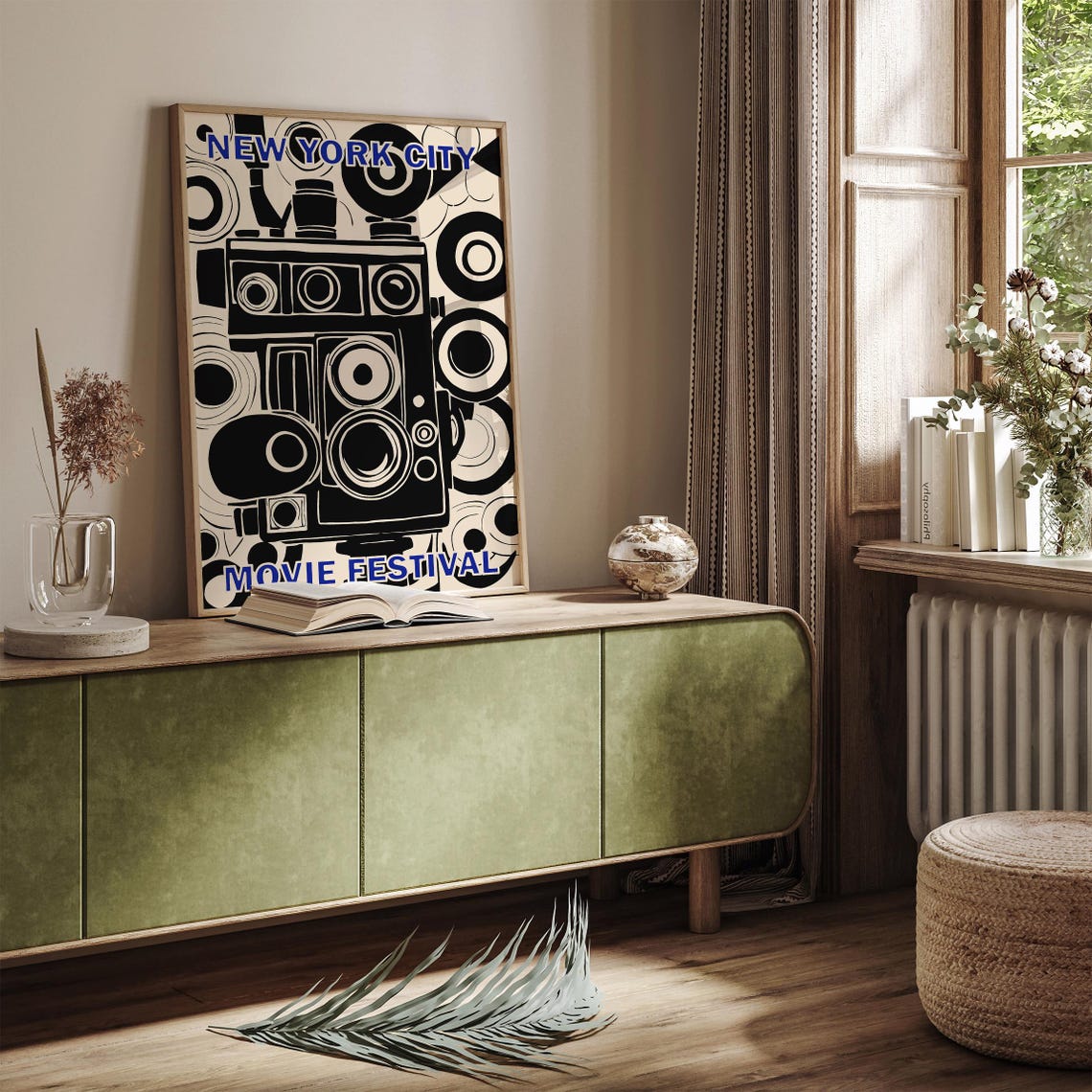 Movie Festival Poster Nyc Film Festival Print Giclee Reproduction Movie Art Print Retro Film Festival Airbnb Wall Decor Black Beige - Image 2
