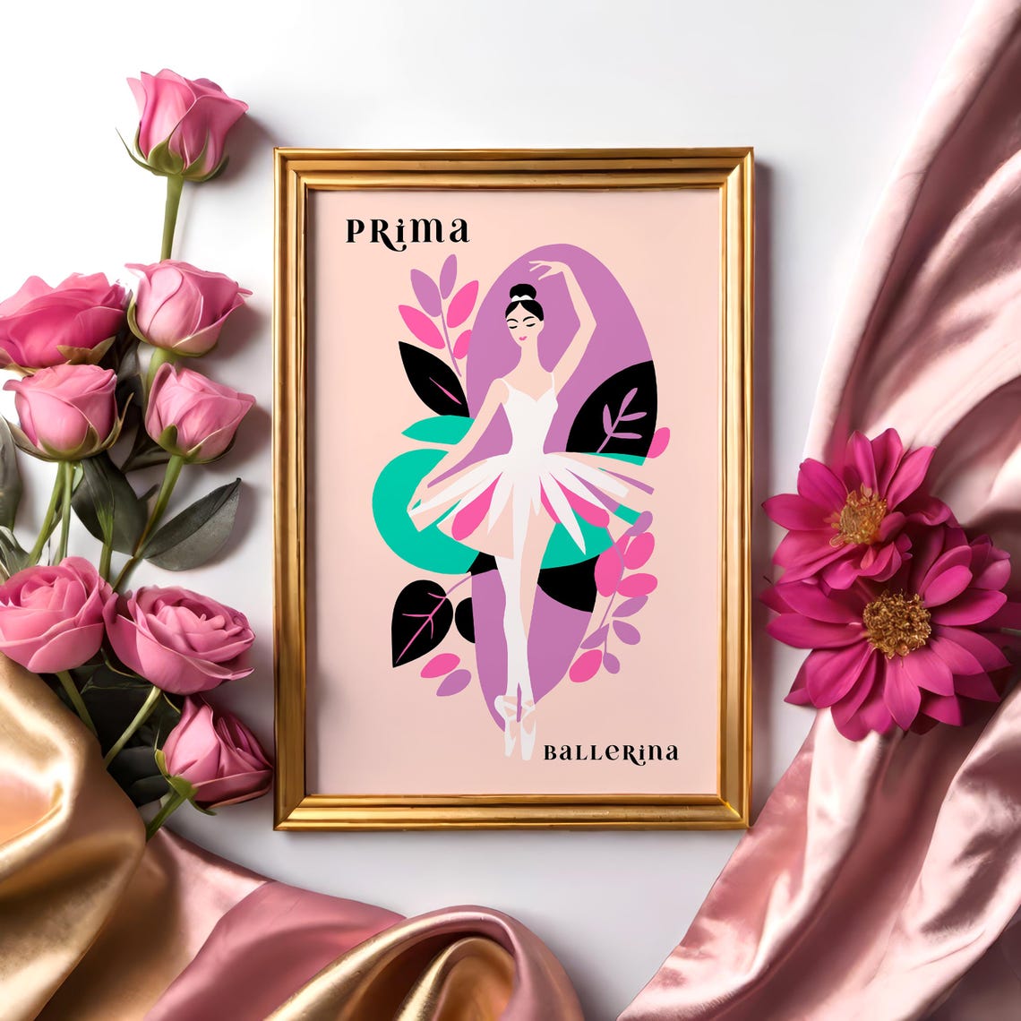 Prima Ballerina White Tutu Floral Dance Studio Illustration Poster - Image 5