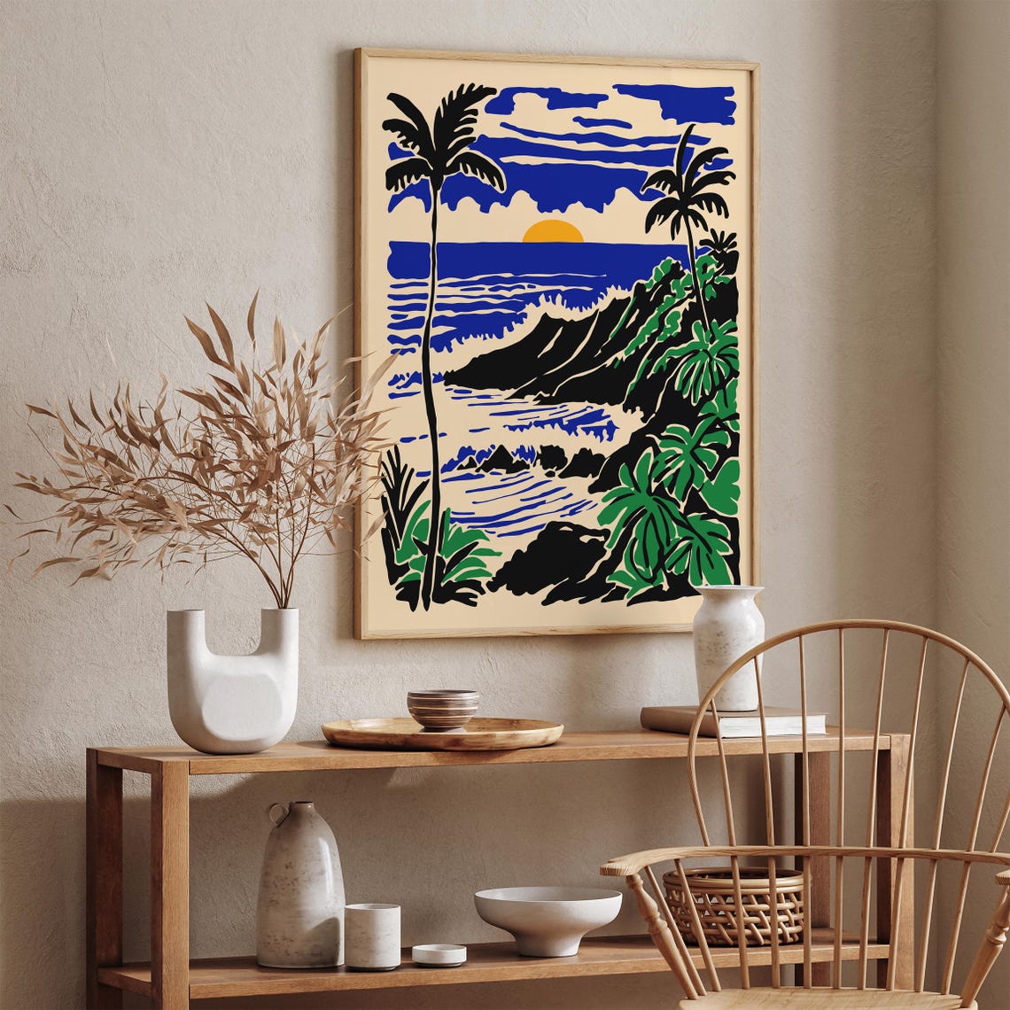 Honolulu Oahu Hawaii Tropical Palm Coast Sunset Travel Poster - Image 3